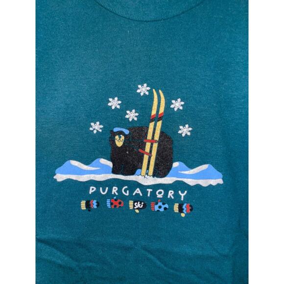 90s Youth Wild West Shirt Co Purgatory Bear Ski Skiing Green Shirt Children VTG - Picture 2 of 9